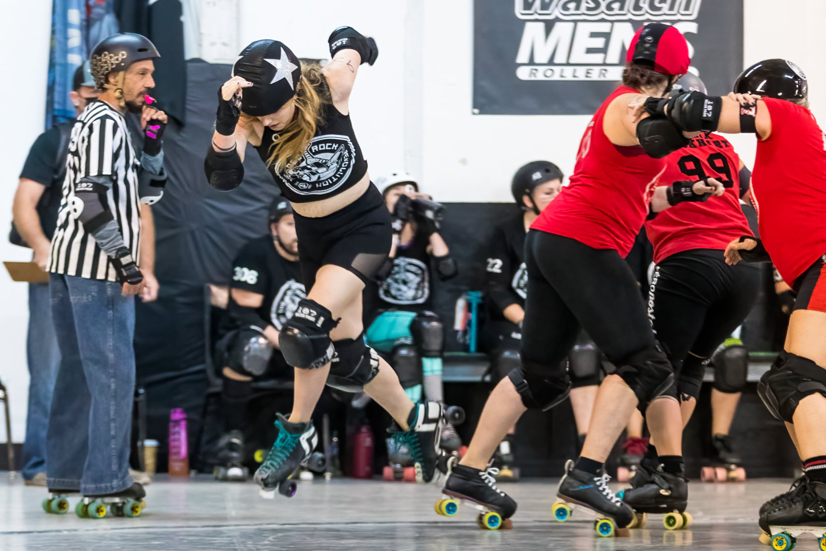 Become a skater! Photo: Katezenjammer #92 takes the outside line during a bout.